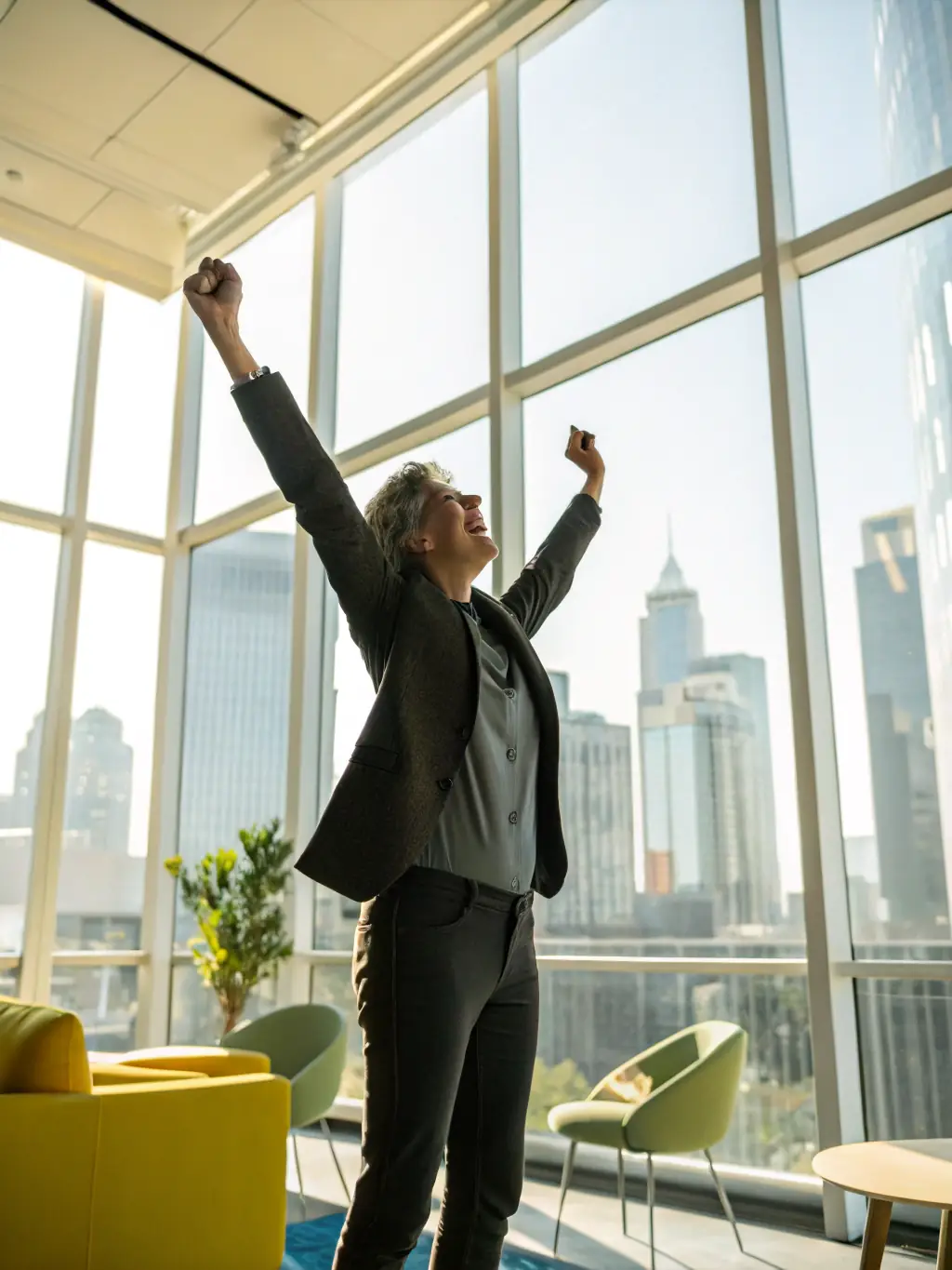 An image showing a person celebrating financial success after improving their credit score, symbolizing the positive outcomes of Score Ramp's services.