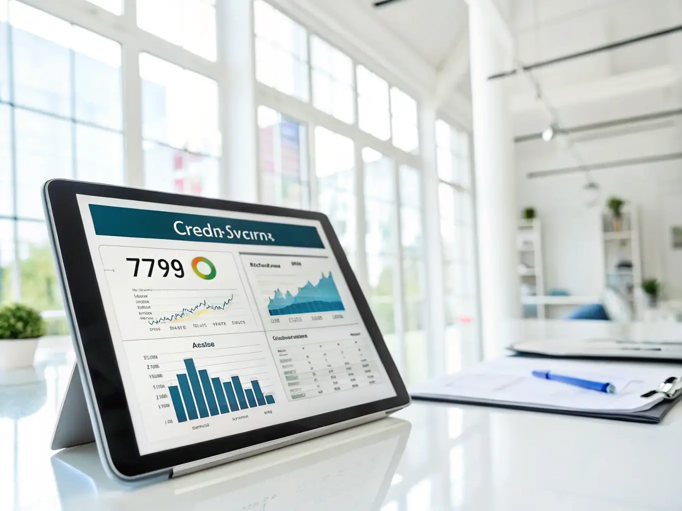 An image of a computer screen displaying a credit score dashboard with alerts, representing Score Ramp's credit monitoring service.